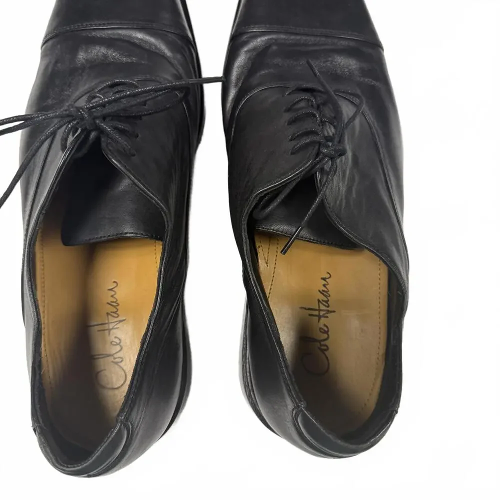 Men’s black leather Cole Haan, flat dress shoes size 12 EUC‎ cap toe